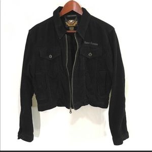 Harley Davidson corduroy crop full zip moto jacket